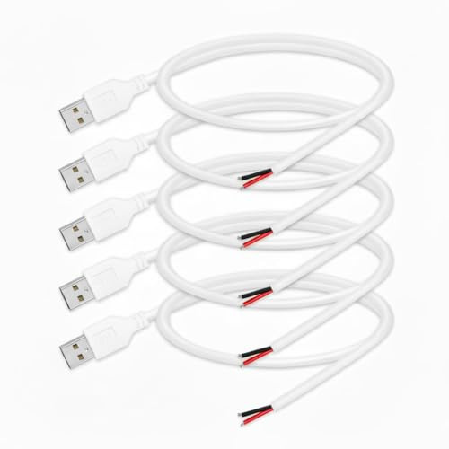 WMSDGZAI 1.64ft 24AWG USB 2.0 Male 2 Pin Bare Wire Pigtail Cable 5V 2A USB Extension Cable Open End for DIY Repair Replacement Power Supply