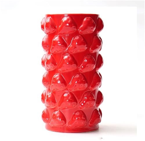 Obst Zitrone Keramik Vase mit 3D-Muster, Moderne Keramikvase als Frühlingsdekoration, skandinavische Wohnzimmer Schlafzimmer Arbeitszimmer Vase,Rot,16.5 * 9cm