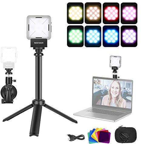 NEEWER Videokonferenz Licht Beleuchtungsset, Tischleuchte mit Stativ, Saugnapf und Farbfilter, für Laptop Computer, Webcam, Fernarbeit, Zoom Konferenzen, Streaming, Videoaufnahmen, Selfie Makeup, SL12