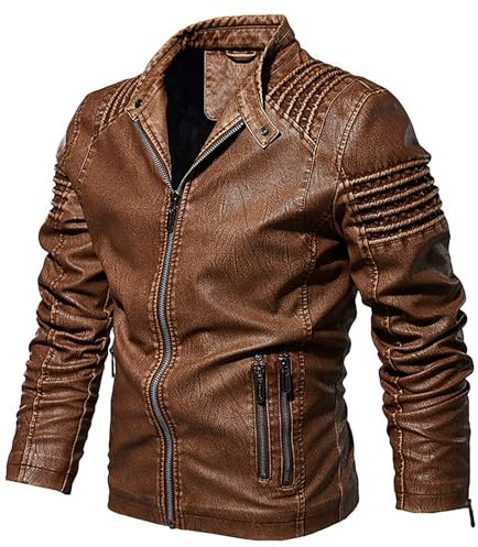Giacca di Pelle da Uomo, Elegante Vintage Giacche in Pelle Casuale Sottile Slim Fit Giubbino Primaverile Bomber Corto alla Moda Giubbotto Giubbotto Moto Uomo Estivo Giacca a Vento Chiodo Pelle Uomo