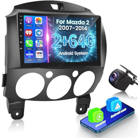 2G+64G Android Autoradio für Mazda 2 2007-2014 mit Wireless Carplay & Android Auto, 9 Zoll Touchscreen Autoradio mit WiFi, GPS Navigation, Bluetooth, FM RDS