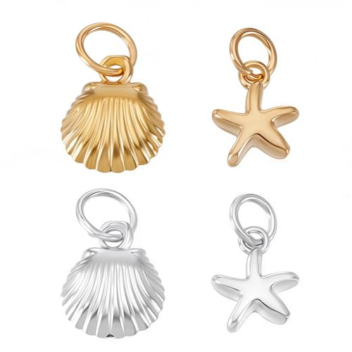 AHANDMAKER 4 Stück 4 Stile Seestern Muschel Anhänger 925 Anhänger Aus Sterlingsilber Mit Ozean Muschelperlen Und Offenen Biegeringen Zur Schmuckherstellung