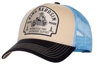 King Kerosin Herren Trucker Cap Im Biker Comic Design – Kappe Mit Stickerei, Mesh-rückseite & Gebogenem Schirm – Usa Motorrad Look, Verstellbar Motorcycle Part and Vintage Clothes