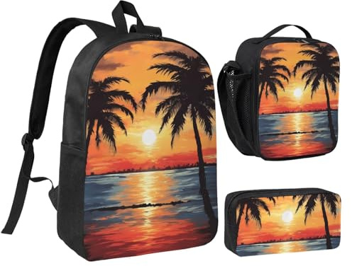 LXqlSS Space Planet print Backpack Bookbag for Daily Use,3 Pcs Backpack Set with Lunch Box and Pencil Case