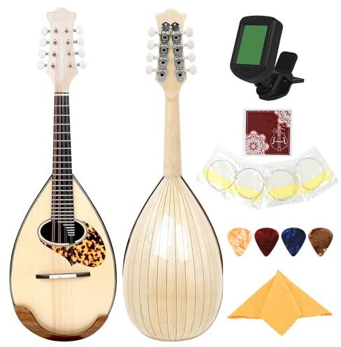 Mandolina acústica Instrumento musical de 8 cuerdas F estilos para principiantes, adultos, adolescentes, cuerpo de madera de arce, mandolina ajustable para benginners