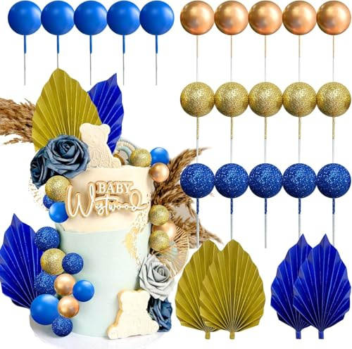 24 dunkelblaue Tortendekorationskugeln, zum Selbermachen von Tortendekorationen, Weihnachtsdekorationen, geeignet für Geburtstage, Hochzeiten, Valentinstag und Partys