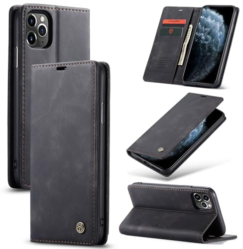 Ottcooed Handyhülle für iPhone 11 Pro Max Hülle, Premium Leder Flip Case, Magnet Klappbar Klapphülle Tasche, Standfunktion Kartenfach Wallet Schutzhülle für iPhone 11 Pro Max, Schwarz
