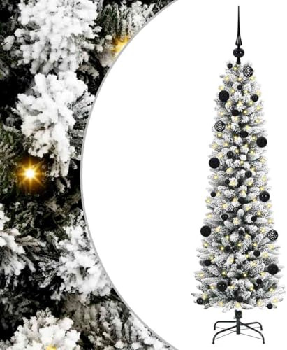 vidaXL Artificial Christmas Tree with 150 LEDs Green and white 150 cm, Living Room, Modern, Decorative Christmas Tree, Pre-Lit, Indoor Holiday Lighting, Seasonal Decor, Winter Wonderland
