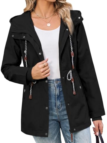 Yuson Girl Veste Femme mi Saison Coupe Vent Parka en Coton Chaude à Capuche | Manteau Légère Printemps, Mi Longue Vêtement Automne d'Extérieur, avec Cordon de Serrage et 4 Poches