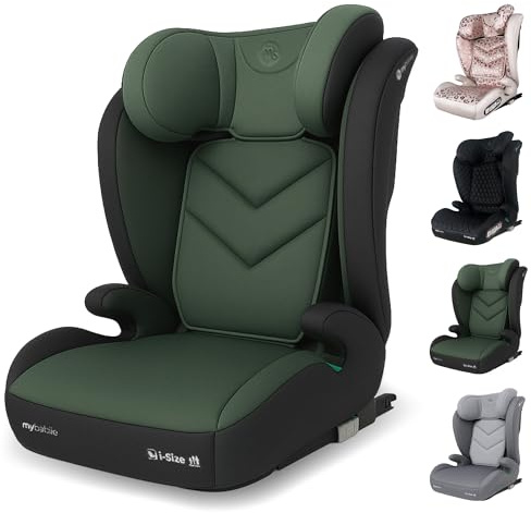 My Babiie Highback Booster Car Seat - ISOFIX, 100-150cm (Approx. 4-12 Years, Group 2/3), i-Size R129, Adjustable Child High Back Seat, Padded, 10 Position Headrest - Forest Green