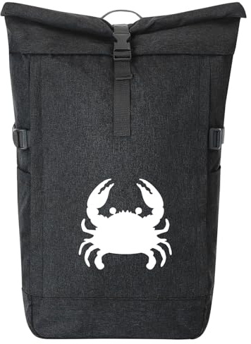 Huuraa Kurierrucksack Krabbe Silhouette Geschenk | 30-44 Liter Backpack Black Melange Fairtrade Rolltop Rucksack Geschenkidee Schwarzer Laptop-Rucksack passend für 17-Zoll
