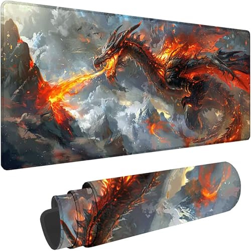 Gris Tapis de Souris Gaming XXL 800 x 400 x 4 mm Grand Tapis de Souris XXL Dragon Mouse Pad pour Clavier et Bureau, Haute Précision et Vitesse, Caoutchouc Antidérapante, Gamer Accessoire Gaming w-1369