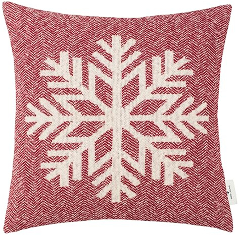 TOM TAILOR Weihnachtskissen rot – 100% Baumwolle Strickoptik – Kissenbezug Weihnachten Schneeflocke Weihnachtsmotiv – Deko Kissenbezuge 45x45cm kuschelig weich, für Sofa Bett & als Geschenkidee