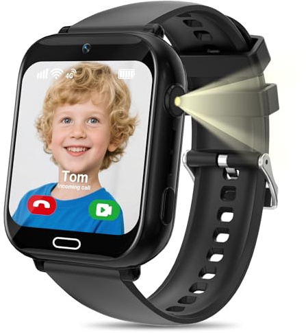 POFIBO Kids Smart Watch Boys Girls, 4G Kids GPS Tracker Watch with Phone, Video Calls, Voice Chat, SOS, Games, Alarm Clock, School Mode, Torch, Smart Watch for Boys Girls 4-16 Years