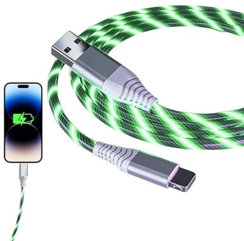 Light Up Charging Cable 2M, 1 Pcs USB C Charger Cable 60w, USB C Cables for iPhone iPad Huawei P9 Pixel 7 Samsung Galaxy s23 Switch PS5 Green