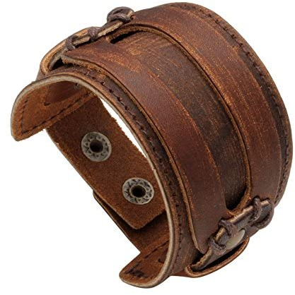 MILAKOO Bracciale Avvolgente in Pelle Marrone Unisex Bracciale Rigido a Fascia Regolabile per Donna Uomo