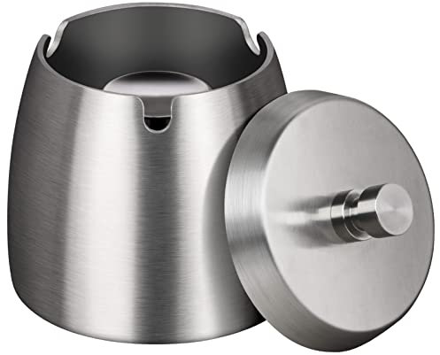 OILP Aschenbecher, Aschenbecher für den Außenbereich, mit Deckel, Aschenbecher für Terrasse, Edelstahl, winddicht, rauchfreier Aschenbecher für Balkon, Aschenbecher für Raucher, Heimbüro, Dekoration