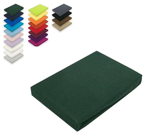EXKLUSIV HEIMTEXTIL Jersey Spannbettlaken 60 x 120-70 x 140 cm 100% Baumwolle Öko - Tex Zertifiziert, Markenqualität, Matratzenhöhe bis 10 cm, Dunkelgrün