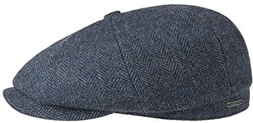 Stetson Hatteras Classic Wool Schirmmütze - Schiebermütze Herren - Flatcap mit Baumwollfutter - Herrencap mit Fischgrätmuster - Ballonmütze Herbst/Winter - Wintercap dunkelblau 59 cm