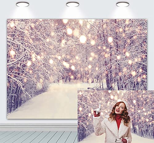 RUINI Outdoor Forest Snowfield Bokeh Spots Hintergrund Dreamy Wonderland Sparkle Snowflake Tree Starry Glitter Dots Winter Christmas Party Decor Photo Booth Requisiten (2,1 x 1,5 m)