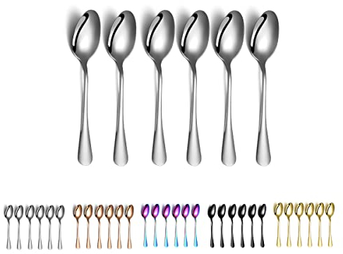 Cuillère à café 6 pièces, Kyraton 12.5cm Cuillères à thé en acier inoxydable, cuillère à dessert, cuillère à crème glacée, couverts cuillère, Sécurité lave vaisselle