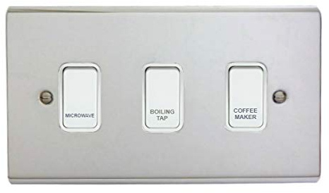 Polished Chrome Customised Kitchen Grid Switch Panel with White Switches - 3 Gang