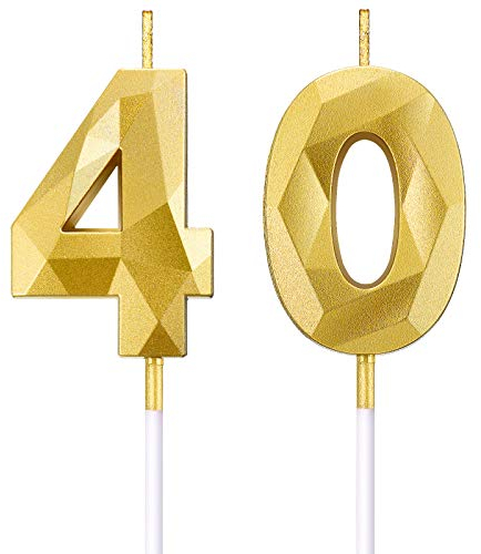 BBTO 40. Geburtstag Nummer Kerzen 3D Diamant Form Kuchen Kerzen Zahl 40 Kuchen Topper Dekoration für Geburtstag Hochzeit Jahrestag Feier Lieferung, Gold