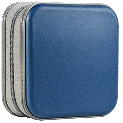 UENTIP CD Wallet,48 Capacity DVD Case Holder Hard Plastic Portable Travel CD Case Car Storage Wallet Bag (Dark Blue)
