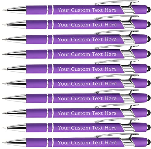 Kugelschreiber Personalisiert mit Gravur Kugelschreiber Personalisierter mit Namen Logo Wunschtext, Stift Personalisierte Geschenk für Maenner, Frauen, Bachelor, Geburtstag, Violett,10 Stück