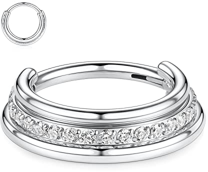 16G Triple Stacked Septum Ring Silber Septum Schmuck Daith Ohrringe 316L Chirurgenstahl Hinged Nose Hoop Ringe 10mm Daith Conch Helix Knorpel Rook Piercing Schmuck für Frauen Mädchen mit CZ