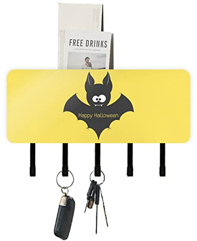Halloween-Fledermaus-Schlüsselhalter für Wand, dekorativer Post-Organizer, Wandmontage, Schlüsselaufhänger mit 5 Haken, Montagezubehör, Schlüsselbrett für Büro, Eingangstür