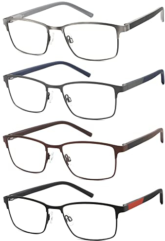 4er-Pack Lesebrille für Männer, Blaulichtblocker für Arbeiten am Computer, Schutz gegen UV-Strahlung/Augenbelastung/Blendung, Metallrahmenbrille mit Taschen(1.5)
