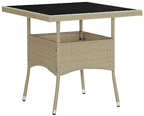 XIAOGUANG Garten-Esstisch, Tisch Balkon, Gartentisch, Balkontisch, Küchentisch, Garden Table, Terrassentisch, Beige Poly Rattan und Glas