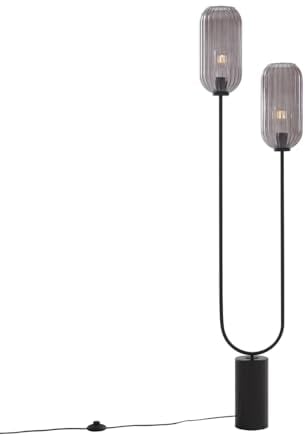 Qazqa - Art Deco Art Deco Stehleuchte I Stehlampe I Standleuchte I Lampe I Leuchte schwarz mit Rauchglas 2-flammig - Rid I Wohnzimmer I Schlafzimmer - Länglich - LED geeignet E27
