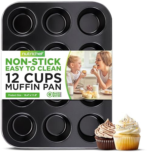 Nutrichef Muffinform für 12 Tassen, schwarze Ofen-Muffins, antihaftbeschichtet, gleichmäßige Erwärmung für Muffins, Cupcakes, Gebäck und Mini-Kuchen, verwendet für Modellnummer NCBK6BK