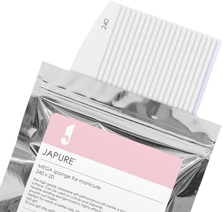 JAPURE 20 limas de uñas de esponja profesional de grano 240, 20 unidades de pulidor de manicura