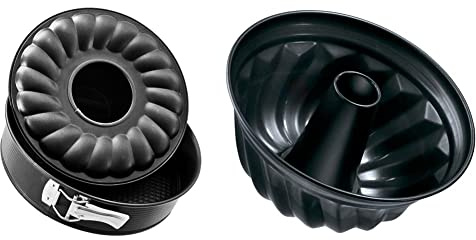 Zenker 6508 Springform mit Flach- und Rohrboden Ø 26 cm, black metallic & Z6527 Gugelhupfform Ø 25 cm, Kuchenform stabil & beschichtet, für saftigen Gugelhupf, runde Backform mit Antihaftbeschichtung