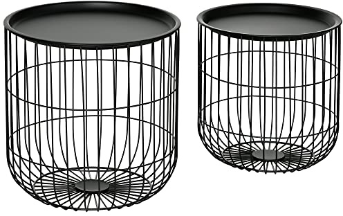 HOMCOM Nesting Coffee Tables Round Wire Basket Table Set of 2 Black