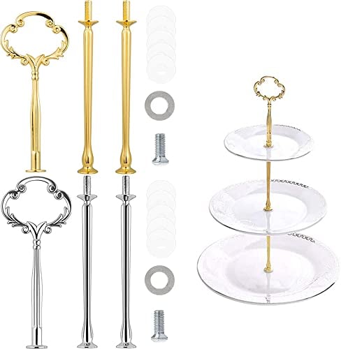 2 Sets Cake Stand Fittings Golden Silver 3 Tier Cake Plate Stand Handle Wedding Party Buffet Cake Plate Stand Handle for Food Cupcake Dessert Fruit Serving Displaying Birthday
