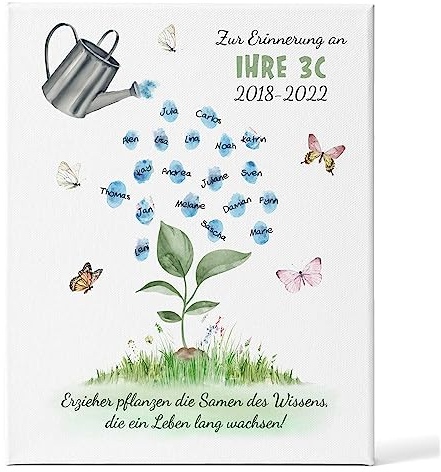 Abschiedsgeschenk für Erzieherin und Lehrerin - Personalisierte Leinwand - Auch als Geschenk für Lehrer und Erzieher zum Ruhestand - Individuelle Überraschung im Kindergarten und Schule - Setzling