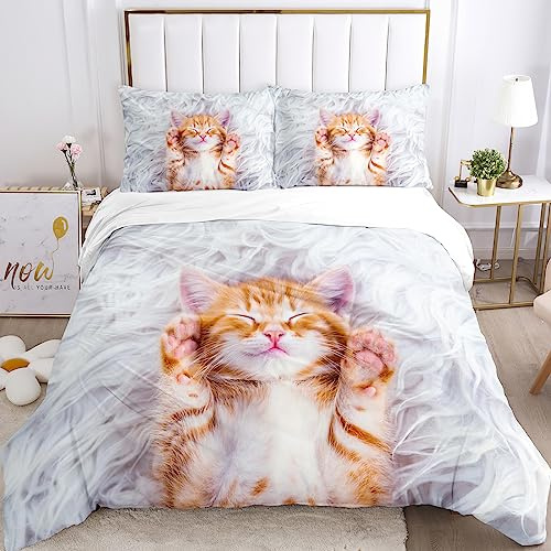 UGZDEA Katze Bettwäsche Set, nettes 3D Haustier Katze Weiches Mikrofaser Steppbrett Set Mädchen Jungen Bettwäsche mit Bettbezug und Kissenbezug (C, King（220x240cm）)