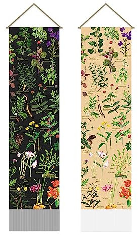 AHANDMAKER Wandteppich mit Pflanzenmuster, Wildblumenpflanze, florale Tapisserie, botanische Ästhetik, Wandteppich, Kunst, Waldstil, Wanddekoration für Wohnzimmer und Schlafzimmer (130 x 33 cm), 2