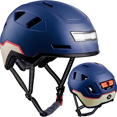 Allround Helm mit LED Beleuchtung: Fahrradhelm mit integriertem Licht: anpassbar, belüftet, leicht | Cityhelm für Herren + Damen: sicher im Stadtverkehr, E-Bike, MTB, Scooter, Skateboard, Roller