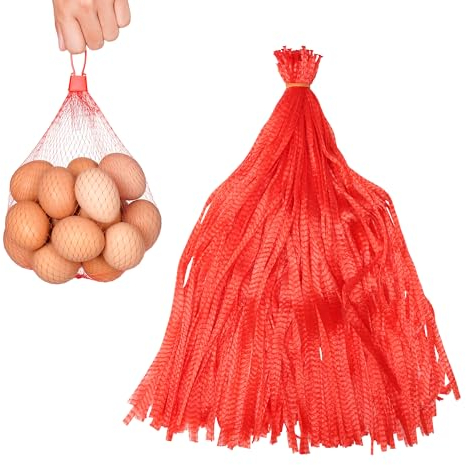 Winter Shore Rote Gemüsebeutel Wiederverwendbar [100er-Pack] - 55 cm Shopping Bag mit Schlaufenverschluss - Netzbeutel für Frische Produkte, Lebensmittel, Obst, Gemüse & zum Kochen von Meeresfrüchten