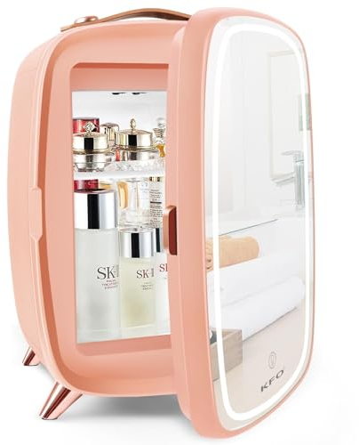 KFO Skincare Fridge 6L with LED Mirror | Pro-Style Beauty Fridge for Bedroom & Makeup | 6°C Cooling + 20dB Ultra-Quiet | 8-Can Cosmetic Storage & Adjustable Shelf