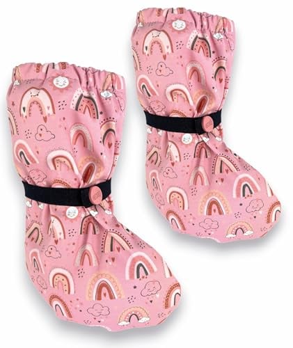 HECKBO Baby Regenfüßlinge ohne Vlies Regenbogen Füßlinge Regen Schuhüberzieher Regen Schuhüberzieher 3-18 Monate - wasserdicht Überziehschuhe Krabbelschuhe