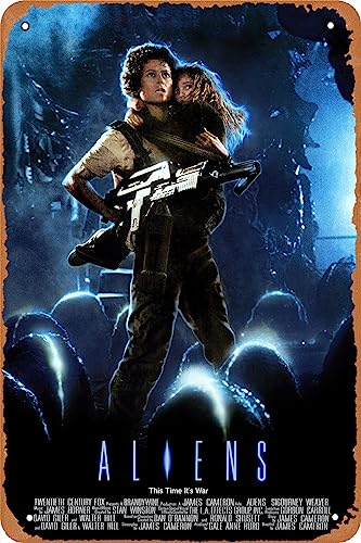 Aliens (1986) Filmposter Vintage Blechschild Retro Metallschild für Cafe Bar Büro Zuhause Wanddekoration Geschenk 30,5 x 20,3 cm