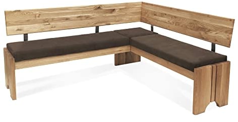 moebel-eins Bergamo Eckbank mit Truhe aus Eiche, Material Massivholz/Bezug Mikrofaser, 167 x 147 cm, braun