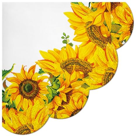 12 runde Servietten Blumen Aufblühende Sonnenblumen als Tischdeko. Papierservietten mit Motiv. Auch für Decoupage und Serviettentechnik Ø32