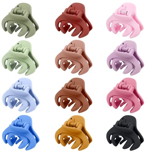 Kavya 12 Stück Haarklammer Klein Octopus, Rutschfeste Haarspangen Damen, Matte Haarklammern Klein Bunte Haarspange Hair clip für Frauen Mädchen Kinder Dünnes Haar Accessoires